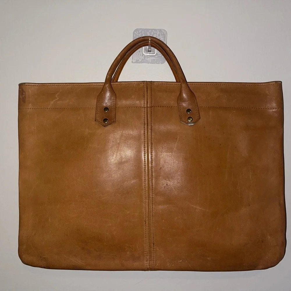 Vintage Tan Genuine Leather Unisex Handheld Briefcase or Laptop Case